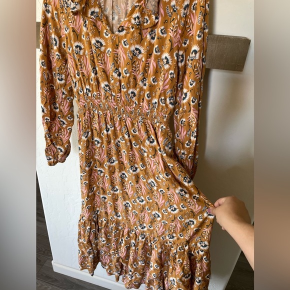 Universal Thread| Burnt Orange, Rust Floral Tiered Ruffle Midi Dress•••Prairie - Picture 4 of 12